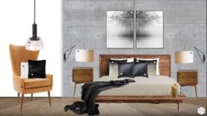 Bedroom Mood Board Concept with black and tan colour palette