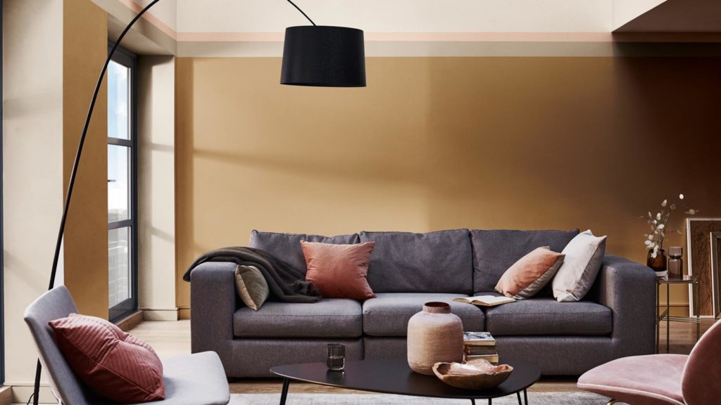 living area with spiced honey colour palette